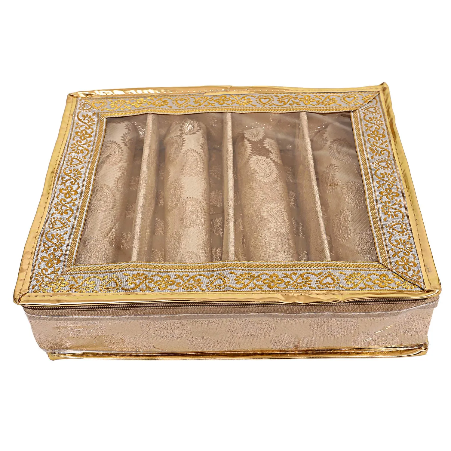 Kuber Industries Brocade Cloth 4 Rod Bangle Box, Gold