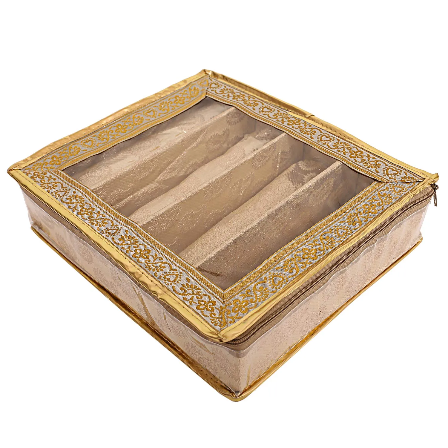 Kuber Industries Brocade Cloth 4 Rod Bangle Box, Gold