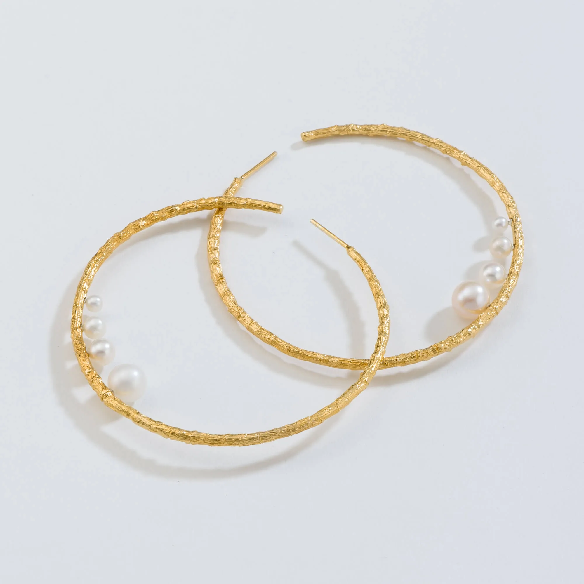 Large open hoops with pearls - earrings - silver 925 - gold plated