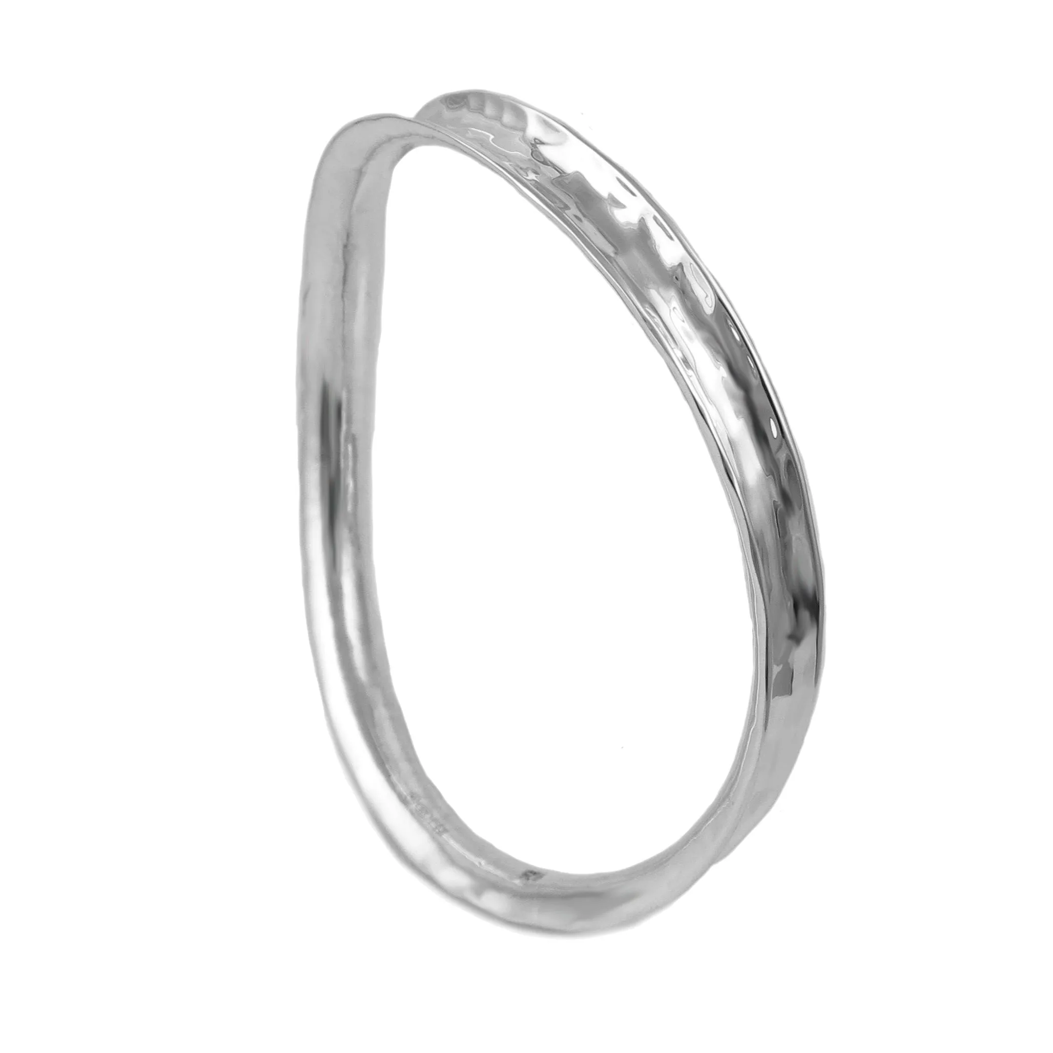 Large Sterling Silver Curved Edge Hammered Bangle