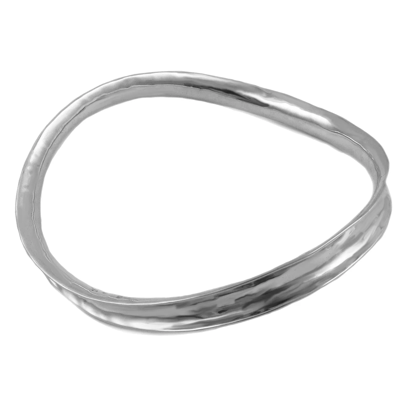 Large Sterling Silver Curved Edge Hammered Bangle