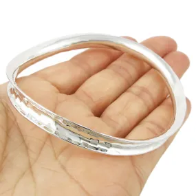 Large Sterling Silver Curved Edge Hammered Bangle