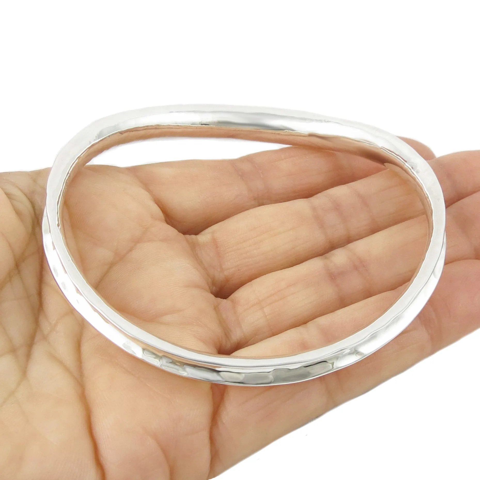 Large Sterling Silver Curved Edge Hammered Bangle