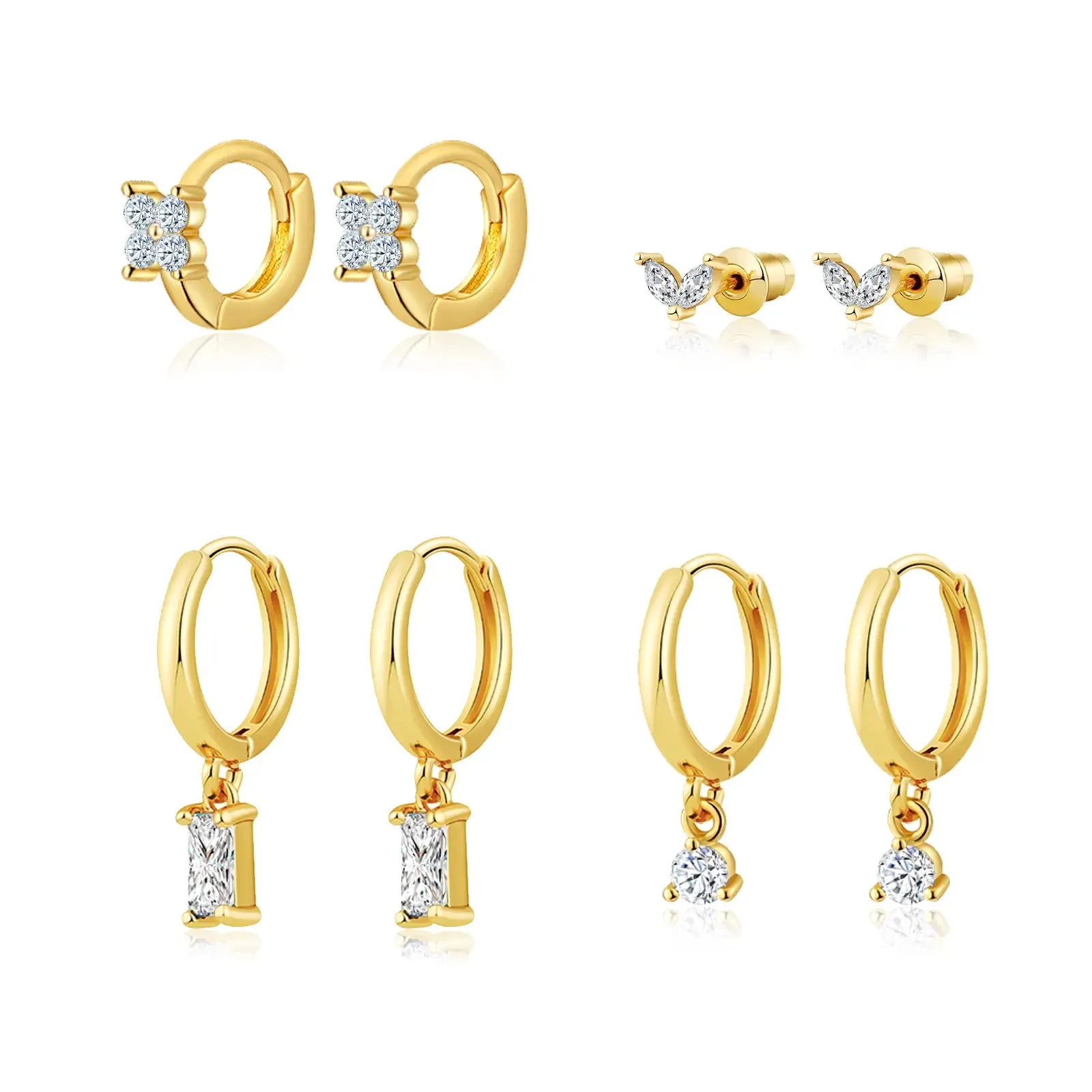 Leaf Diamond Huggie Earrings Set