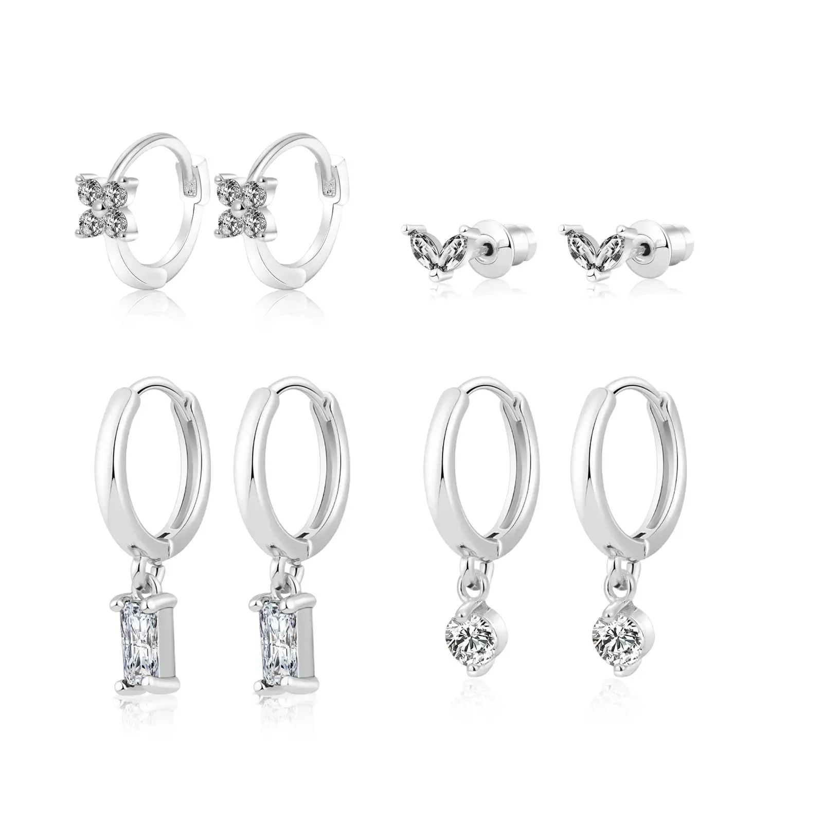 Leaf Diamond Huggie Earrings Set