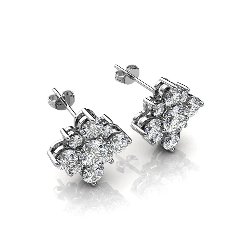 Macie 18k White Gold Plated Cluster Crystal Stud Earrings