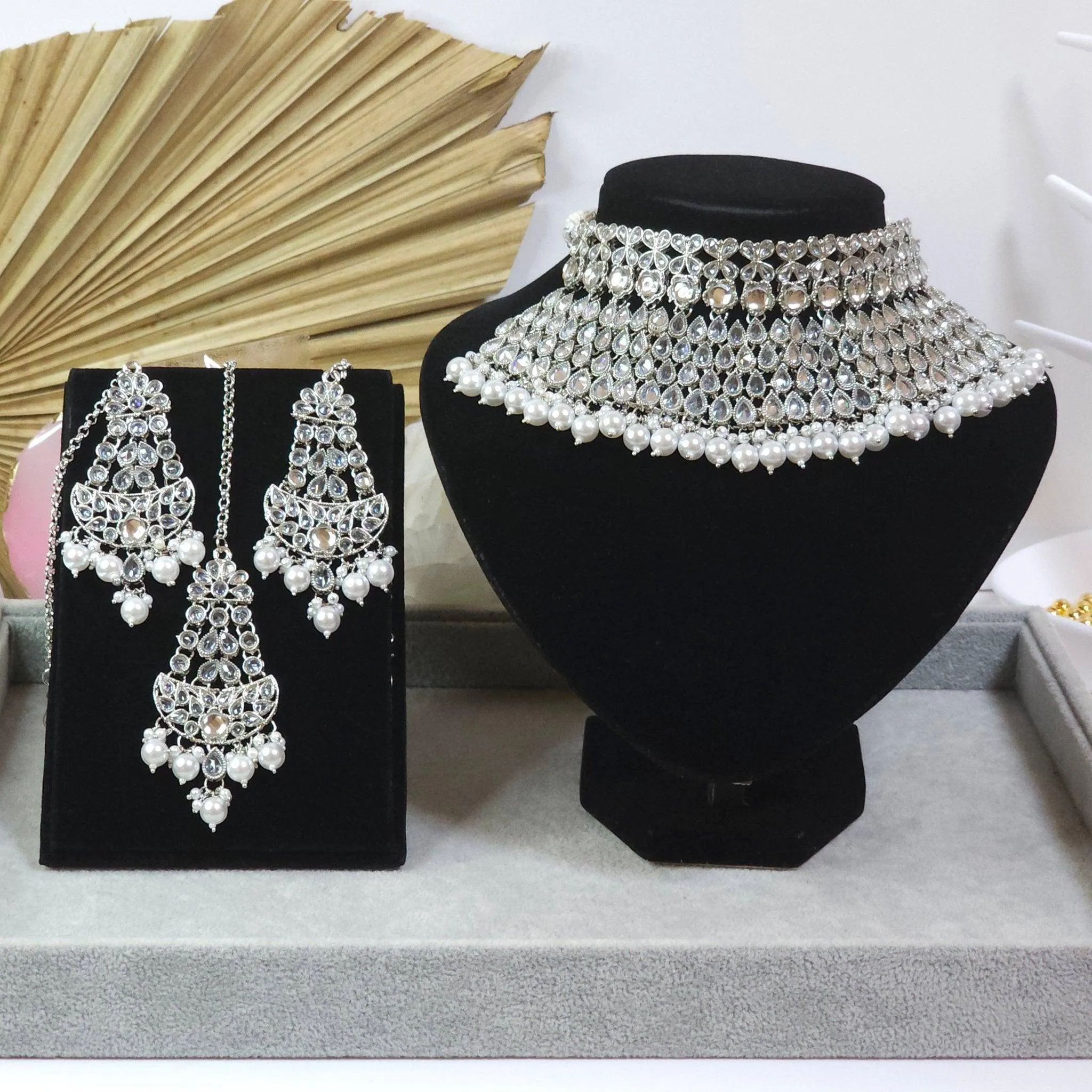 Mahjabin - Silver Polki Bridal Choker Set