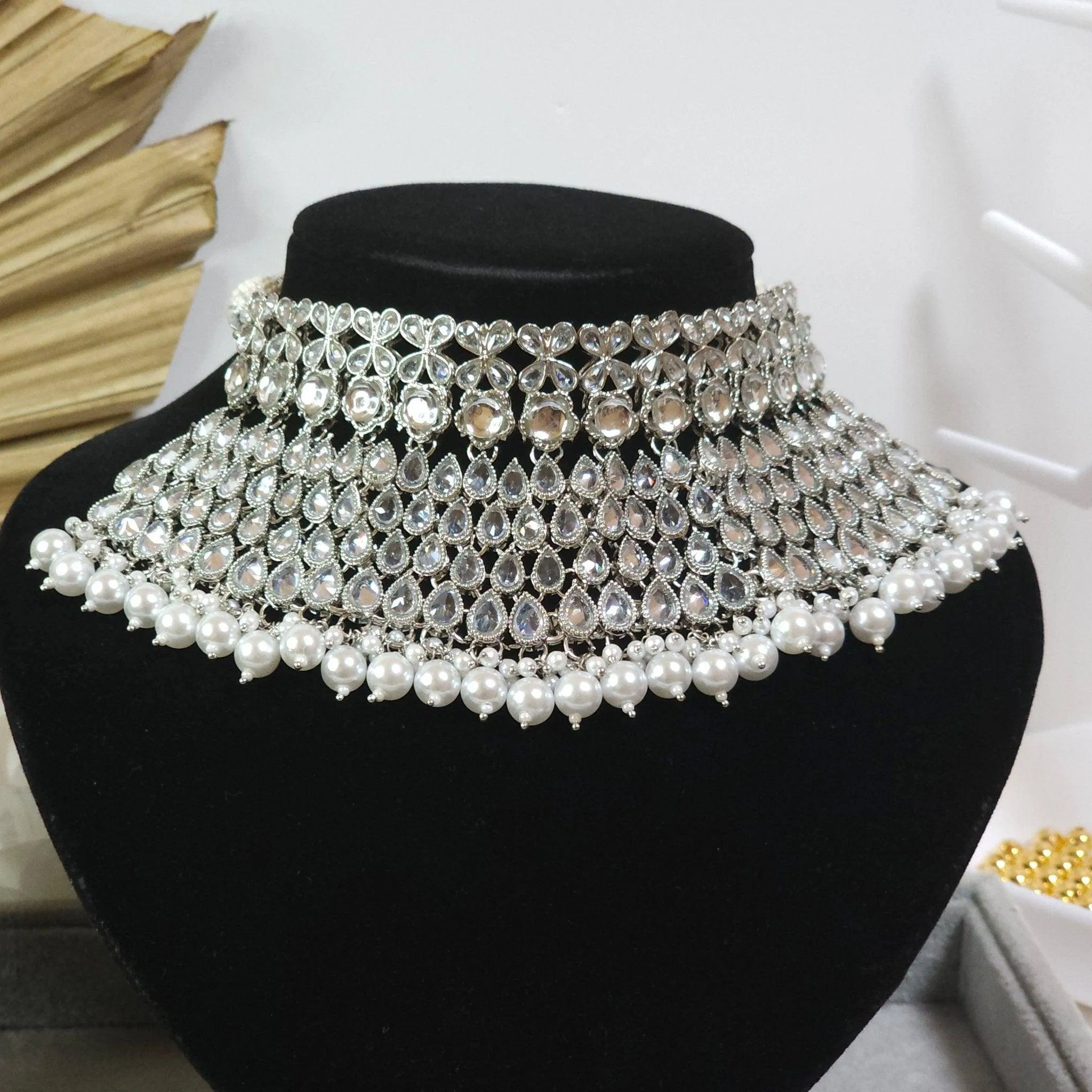 Mahjabin - Silver Polki Bridal Choker Set