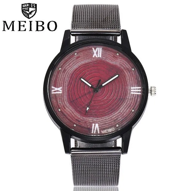 MEIBO Fashion Women Stainless Steel Black Mesh Wooden Watch Casual Vintage Wooden Dress Watch Quartz Wristwatches Drop Shopping