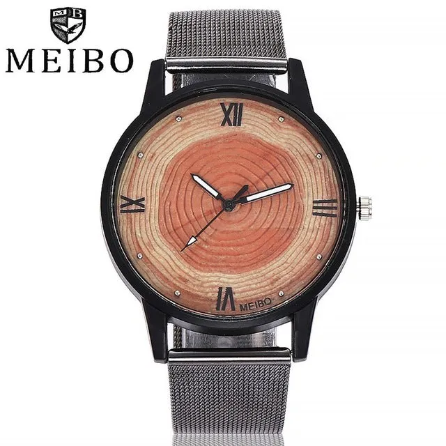 MEIBO Fashion Women Stainless Steel Black Mesh Wooden Watch Casual Vintage Wooden Dress Watch Quartz Wristwatches Drop Shopping