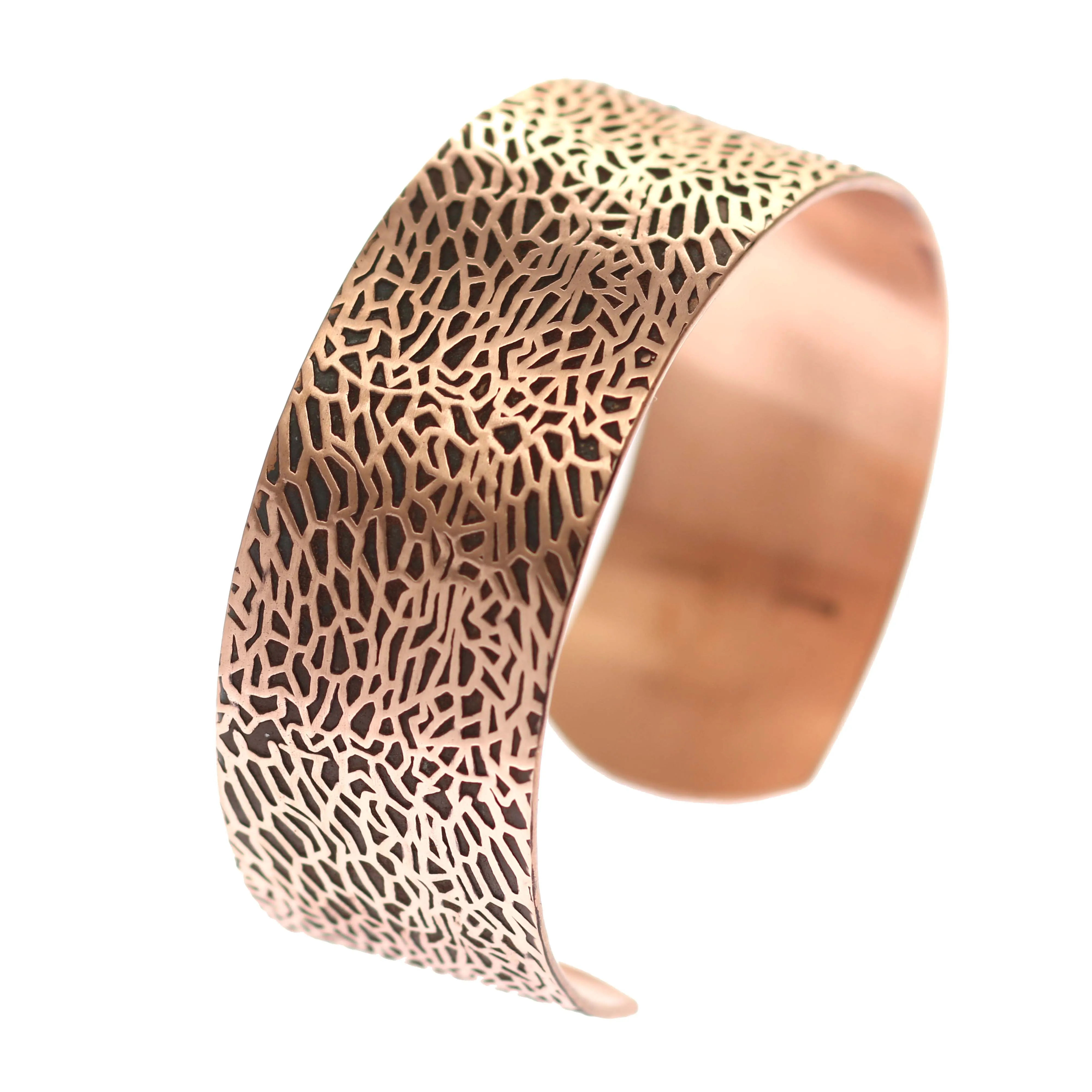 Men's Embossed Sea Fan Solid Copper Cuff - 1 Inch Wide