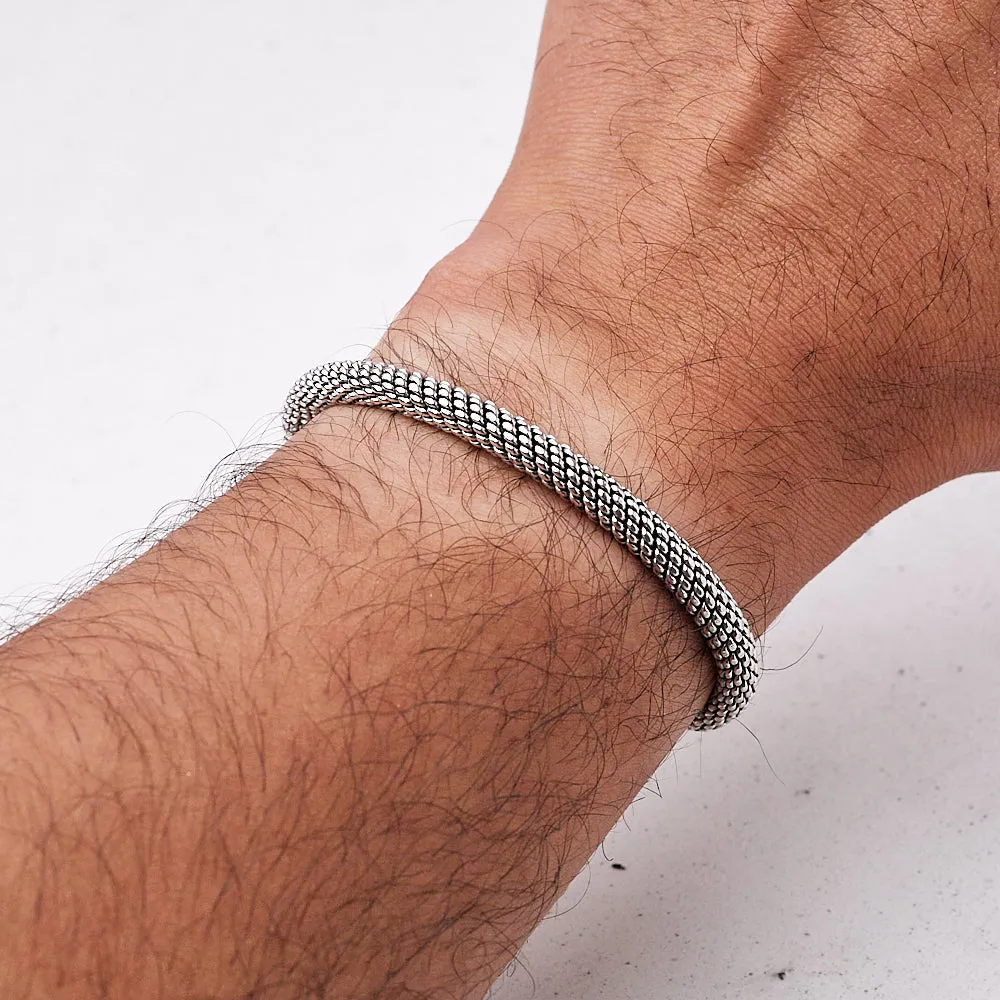 Men's Rope Twisted 925 Sterling Silver Bangle Bracelet