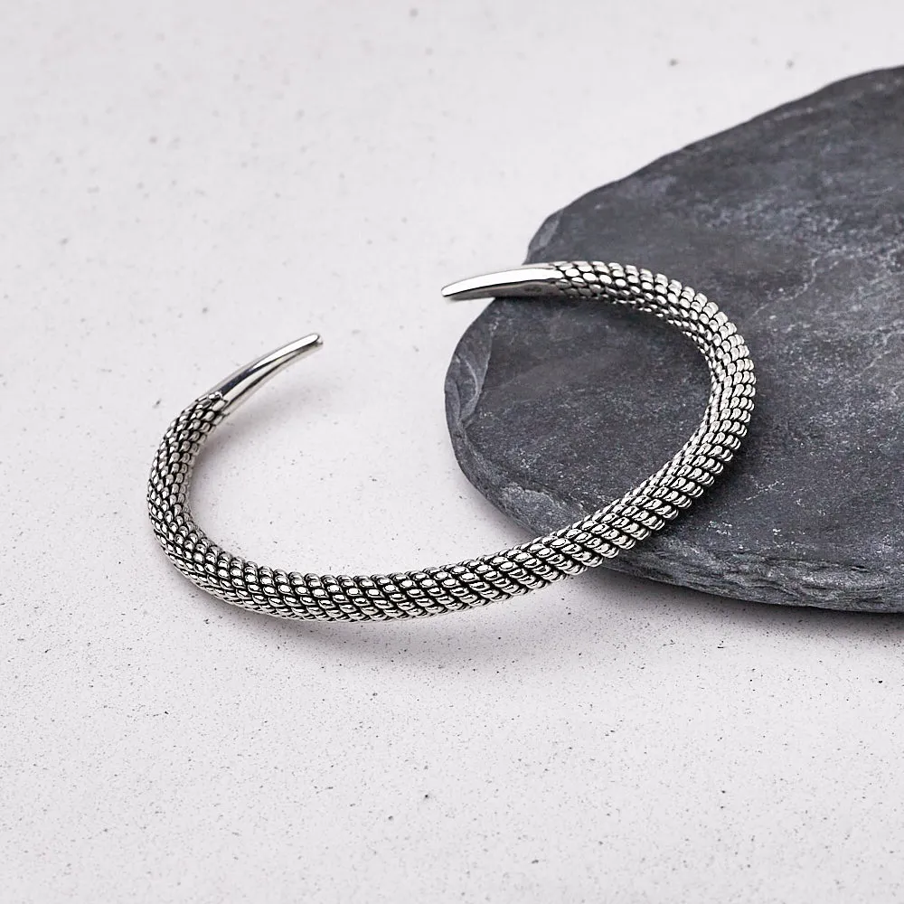 Men's Rope Twisted 925 Sterling Silver Bangle Bracelet