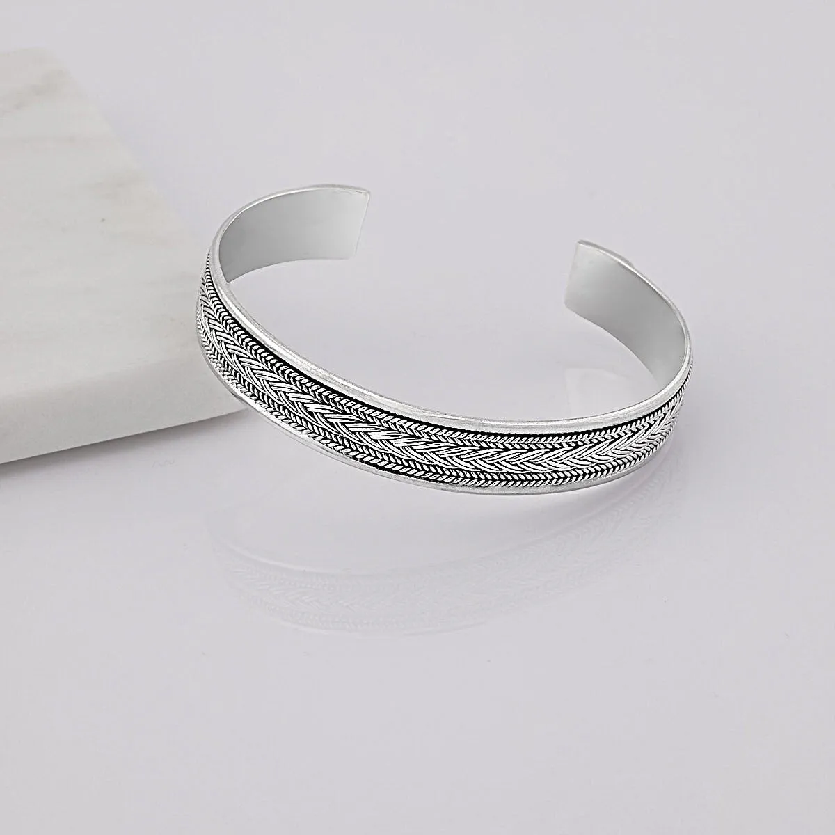 Men's Silver Bangle | Braided Sterling Silver Cuff Bangle for Men