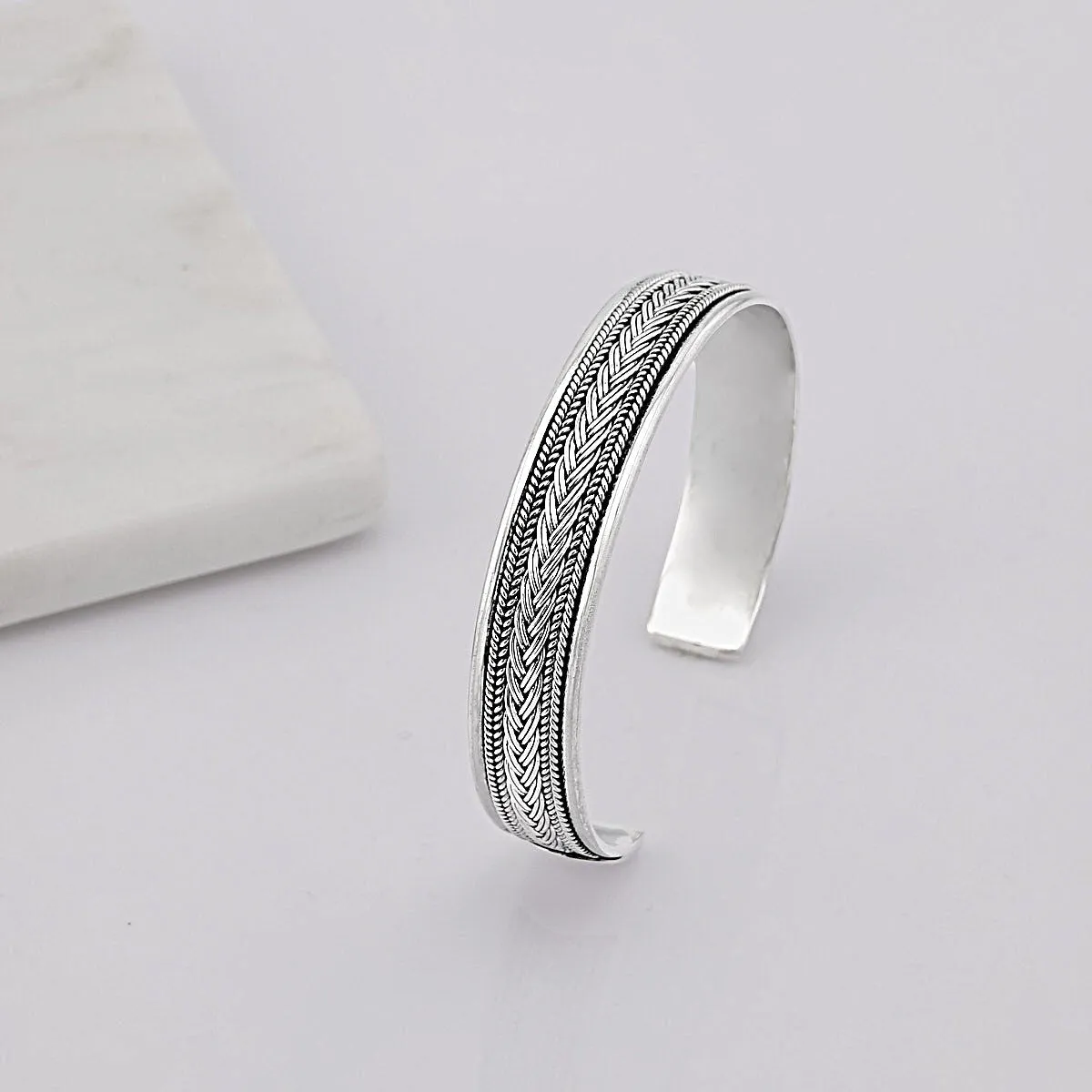 Men's Silver Bangle | Braided Sterling Silver Cuff Bangle for Men