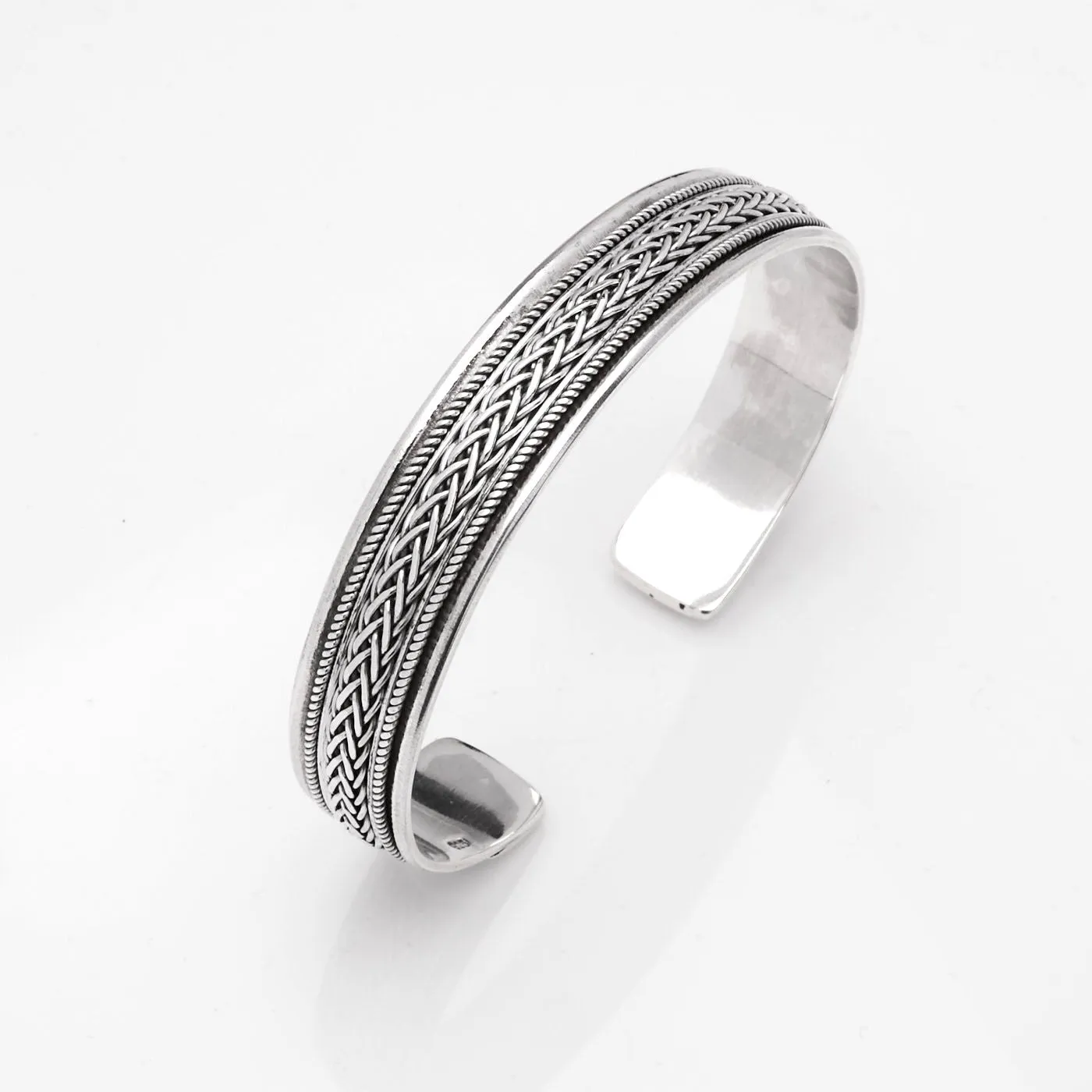 Men's Solid Silver Bangle Bracelet | 925 Sterling Braided Cuff Bangle Bracelet