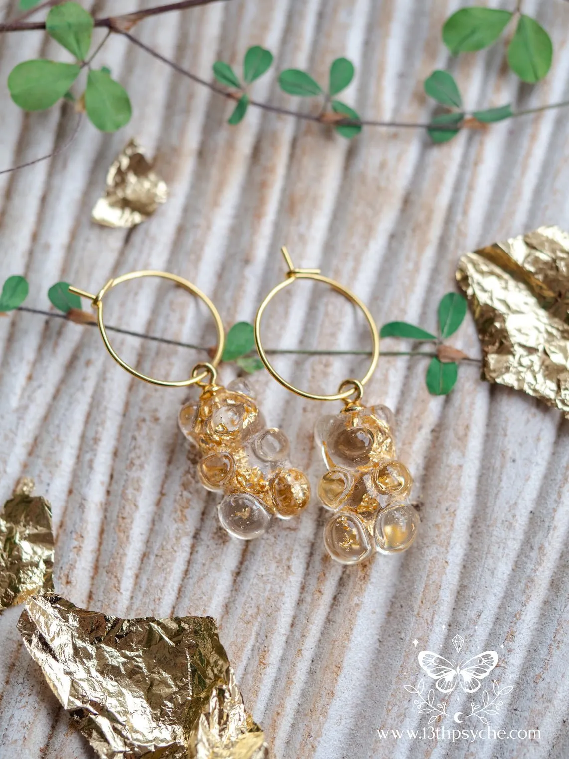 Metal flakes Gummy bear hoop earrings