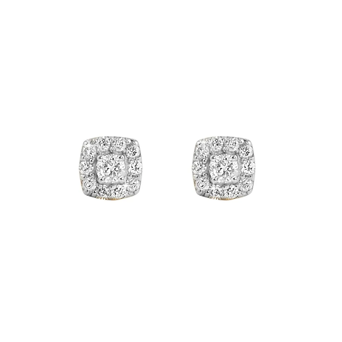 Mini Cushion Halo Diamond Earrings .33cttw 10K Yellow Gold