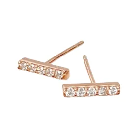 Mini Zirconia Bar Stud Earrings - Rose Gold