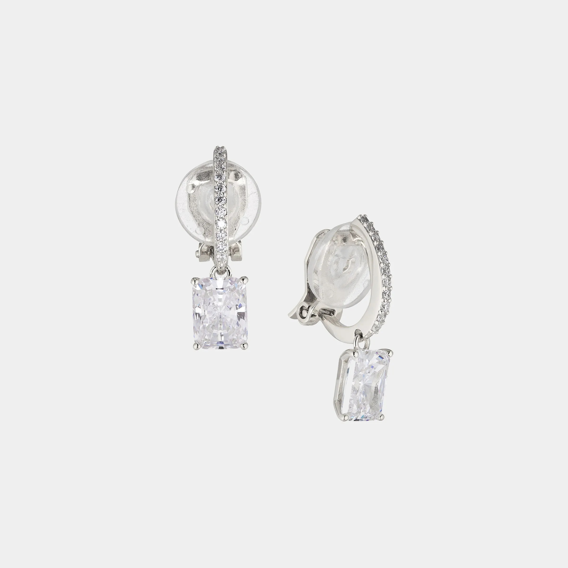 MODERN LOVE EMERALD CUT CZ DROP CLIP EARRINGS