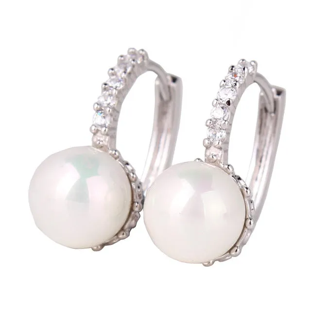 MOLIAM Crystal Hoop Earrings for Women White/Gray Simulated Pearl Delightful Wedding Design Huggie Earring MLE137/MLE146