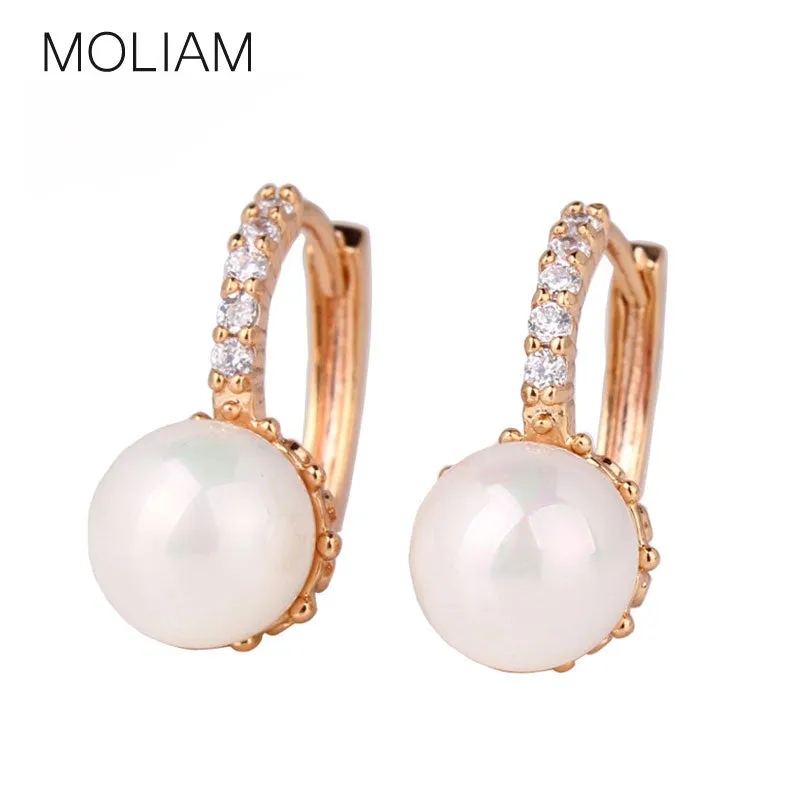 MOLIAM Crystal Hoop Earrings for Women White/Gray Simulated Pearl Delightful Wedding Design Huggie Earring MLE137/MLE146