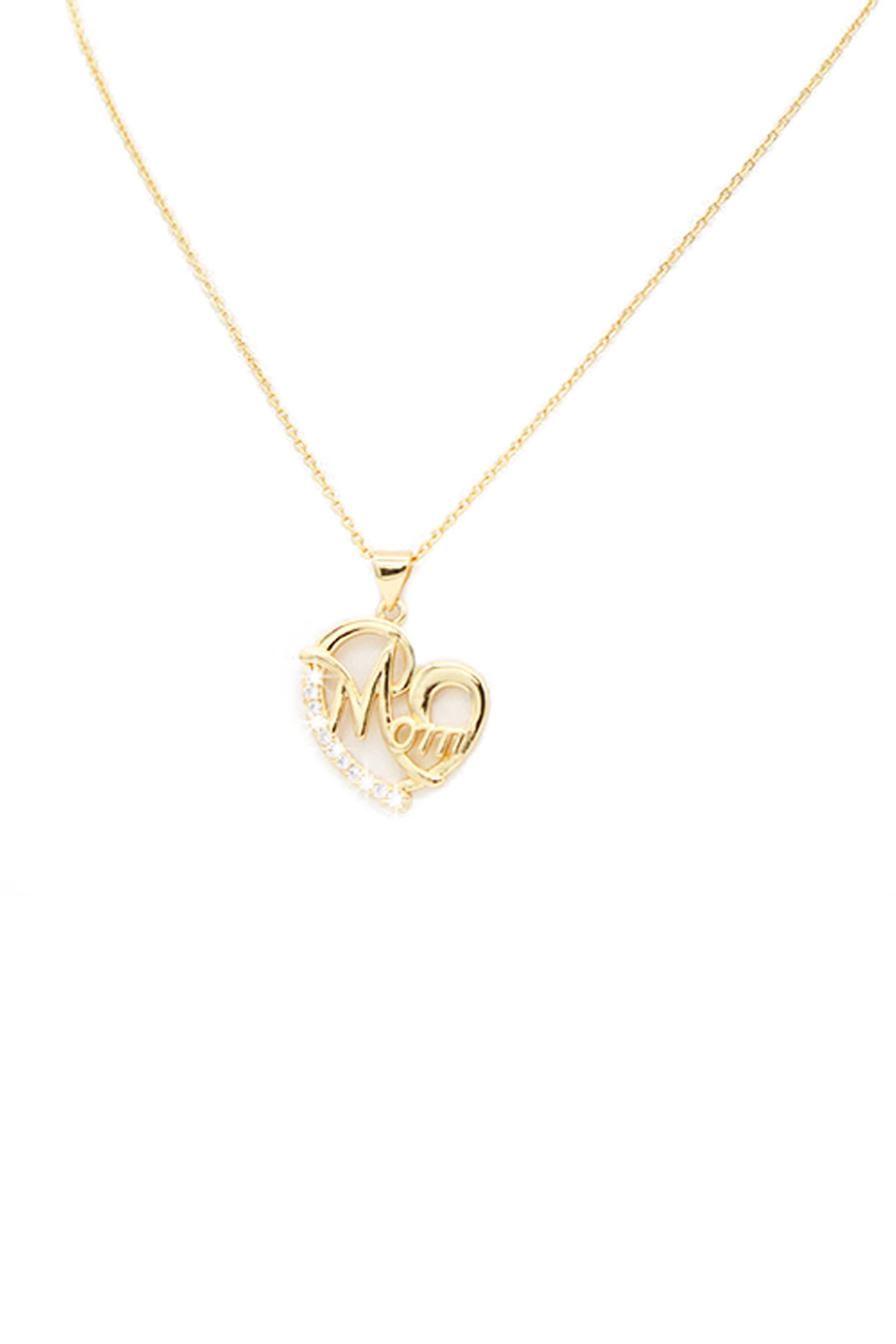 Mom Heart Gold Plated with CZ Stones Necklace - Gold