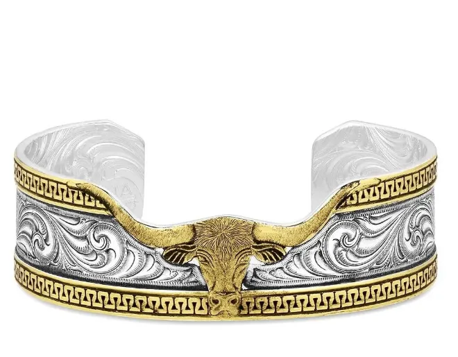 Montana Silversmiths Carved Longhorn Cuff Bracelet BC5894RTG