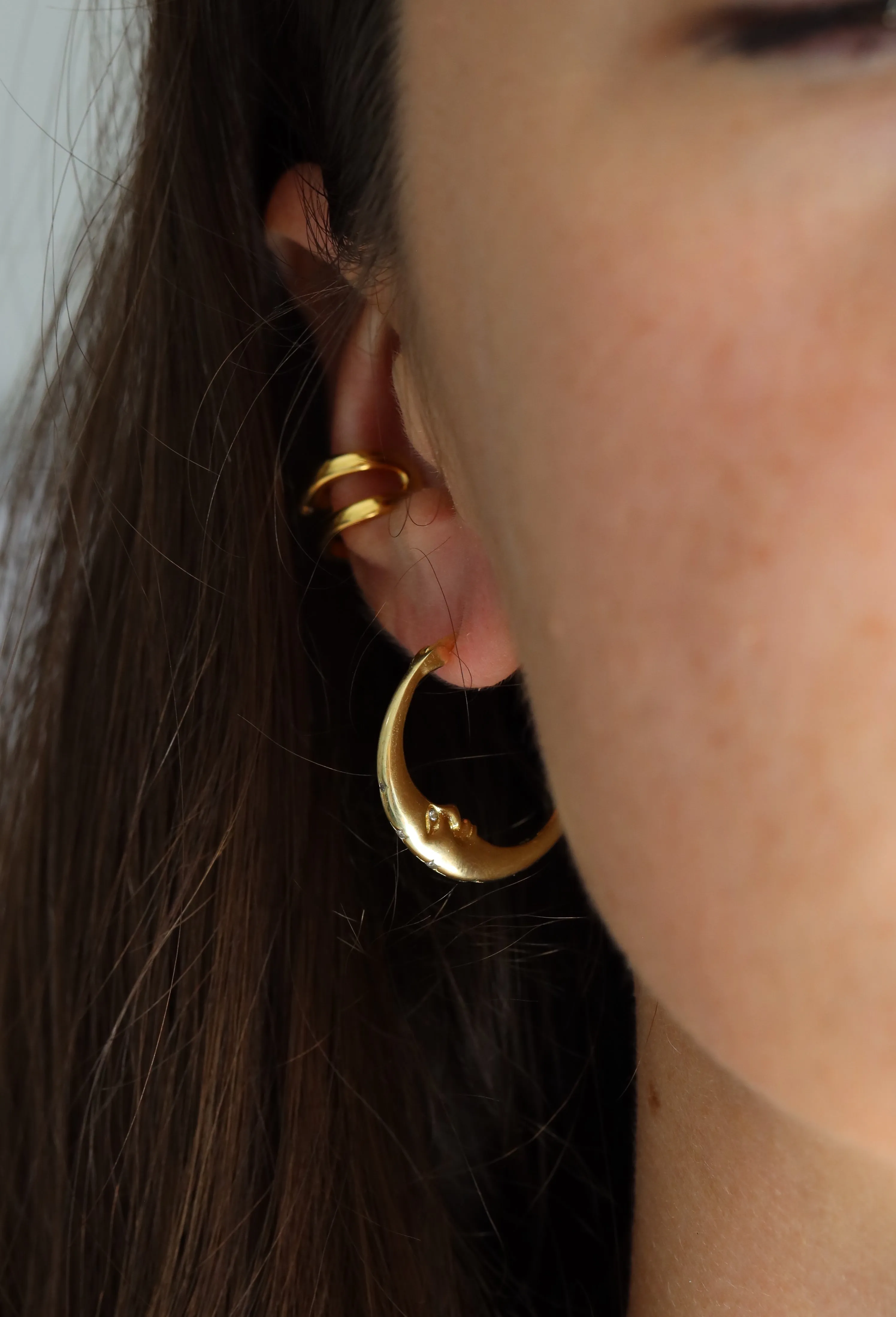 Moon Hoop Earrings In Gold