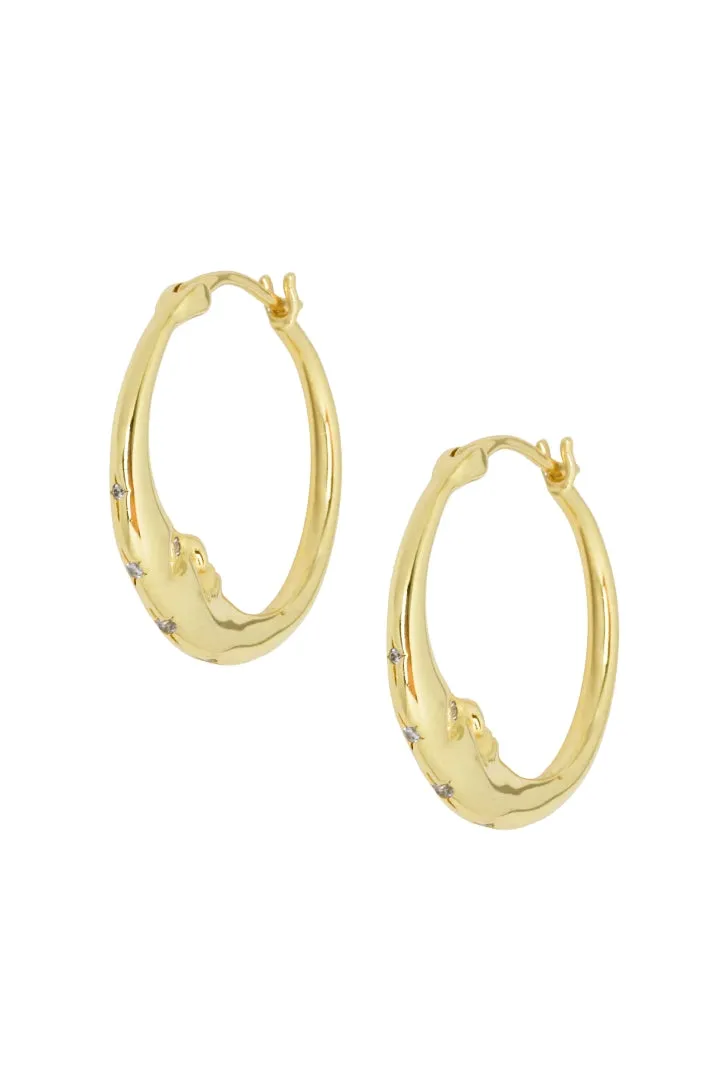 Moon Hoop Earrings In Gold