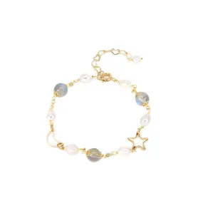 Moonlight Shimmer Natural Crystal and Pearl Sterling Silver Bracelet