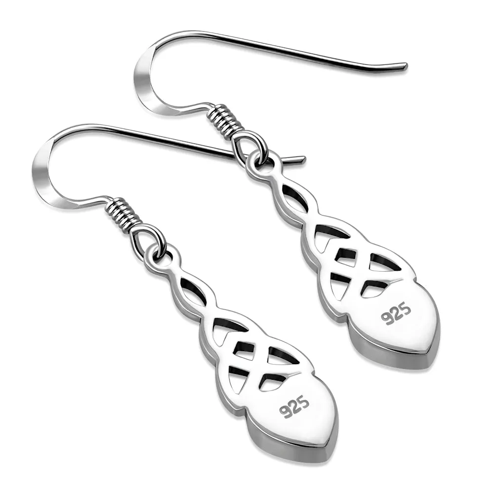 Mother of Pearl Heart Celtic Trinity Silver Earrings