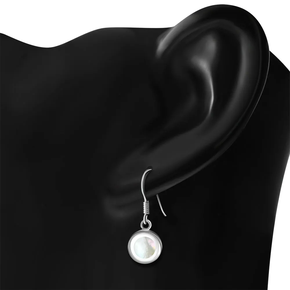 Mother of Pearl Round Silver Earrings