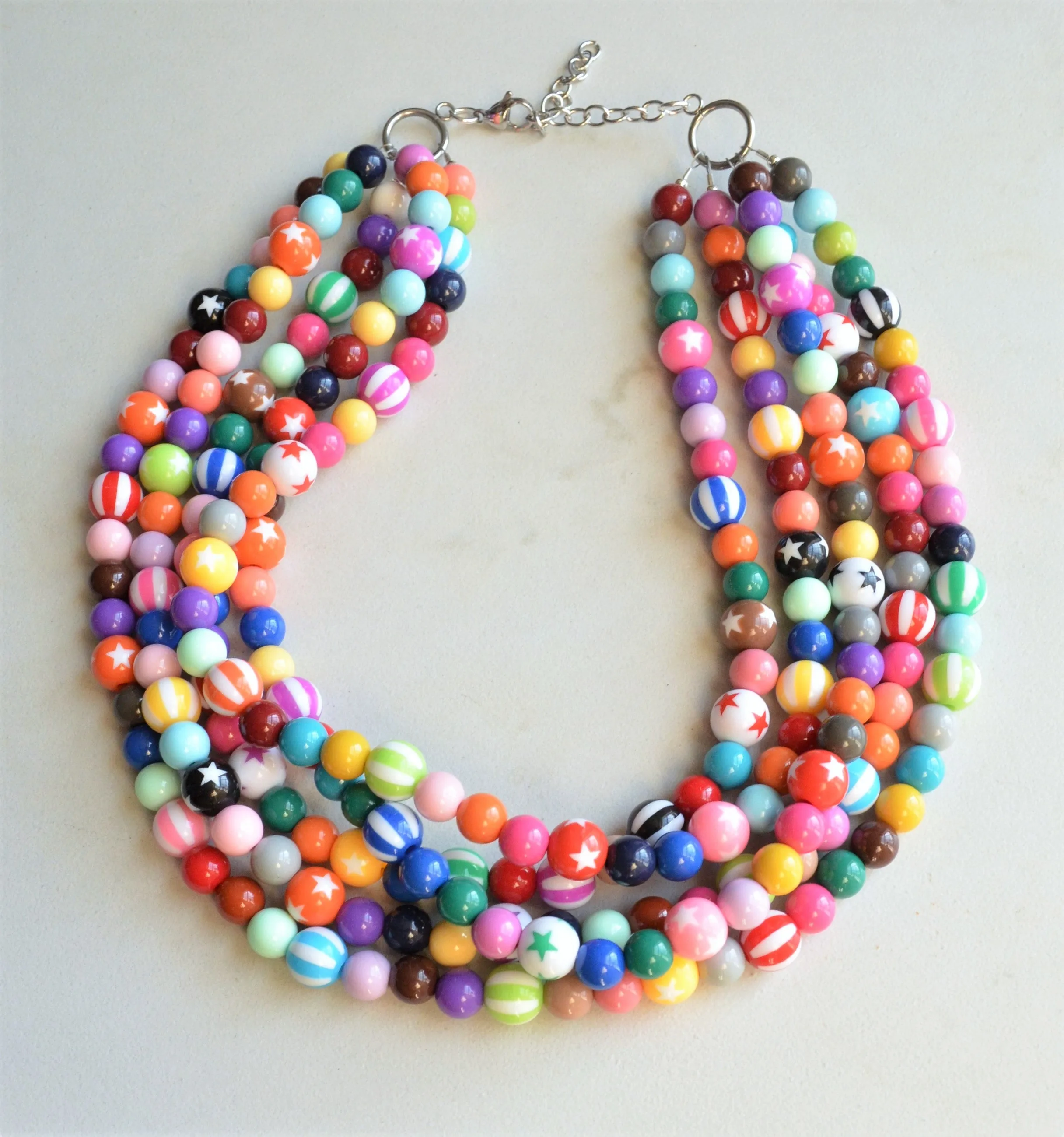 Multi Color Acrylic Lucite Bead Chunky Statement Necklace - Carnivale