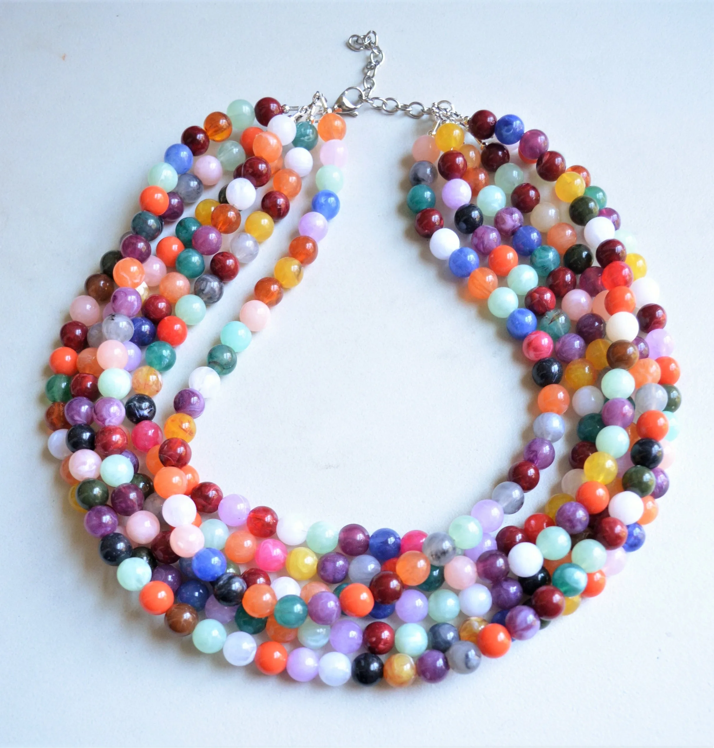 Multi Color Rainbow Acrylic Lucite Bead Chunky Statement Necklace - Alana