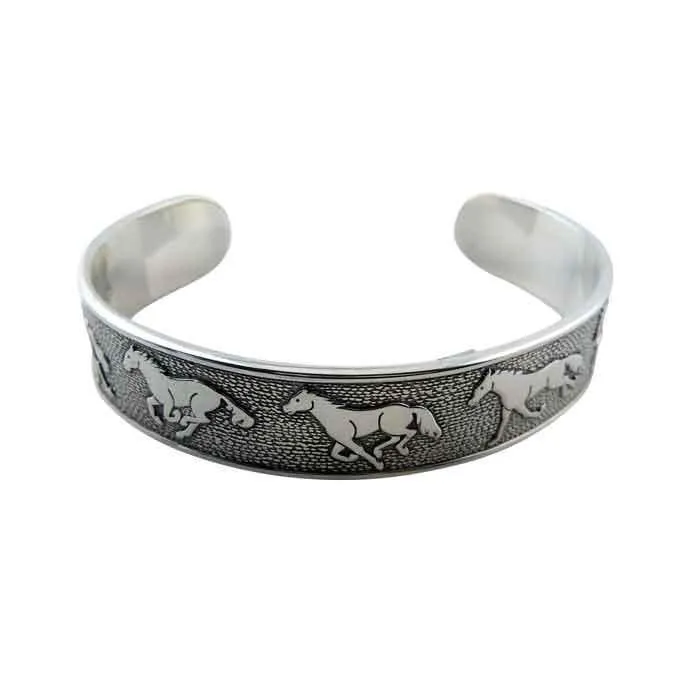 Muybridge Galloping Horses Cuff Bracelet Sterling Silver