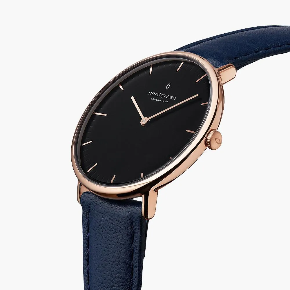 Native - BUNDLE Black Dial Rose Gold | Brown Leather / Black Leather / Navy Leather Strap