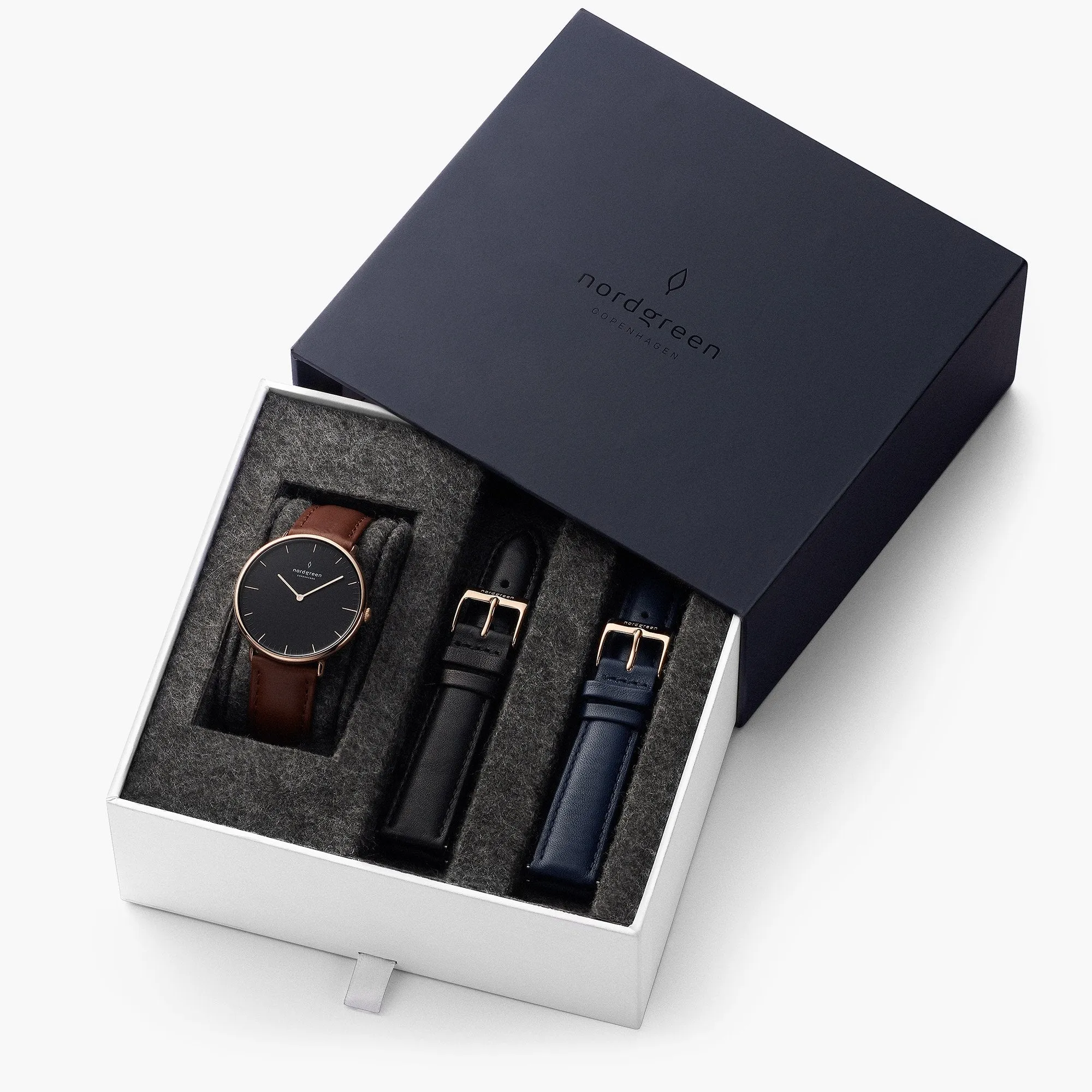 Native - BUNDLE Black Dial Rose Gold | Brown Leather / Black Leather / Navy Leather Strap