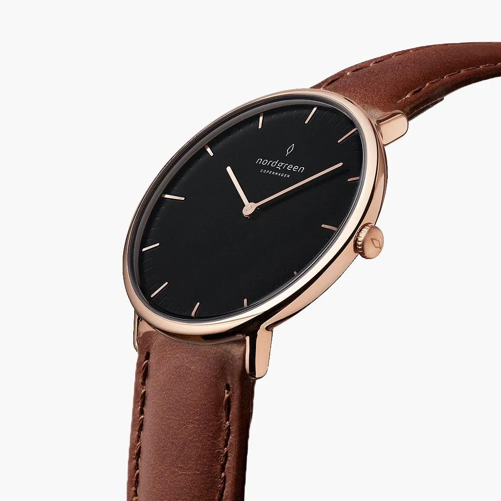 Native - BUNDLE Black Dial Rose Gold | Brown Leather / Black Leather / Navy Leather Strap