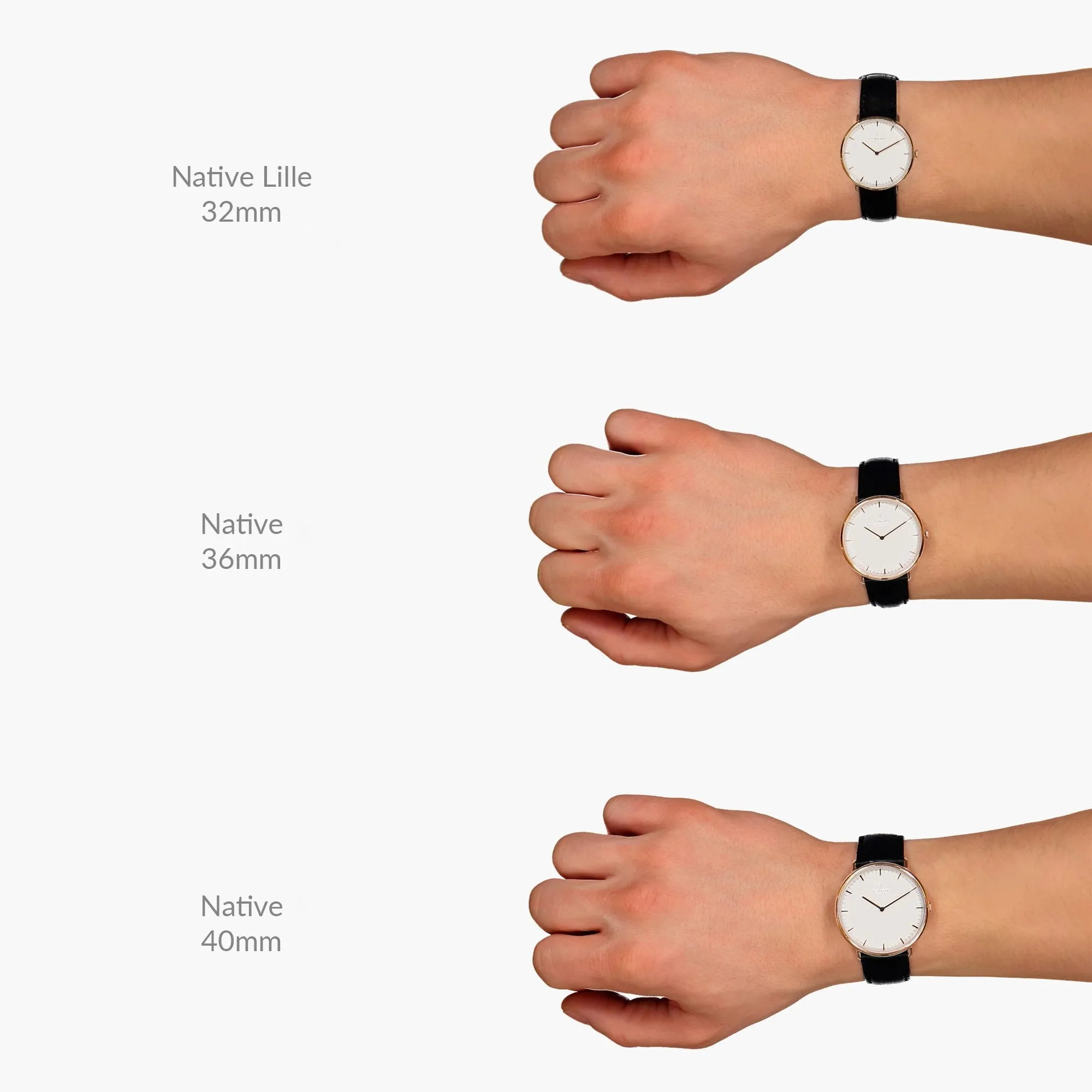 Native - BUNDLE Black Dial Rose Gold | Brown Leather / Black Leather / Navy Leather Strap