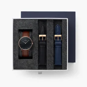 Native - BUNDLE Black Dial Rose Gold | Brown Leather / Black Leather / Navy Leather Strap