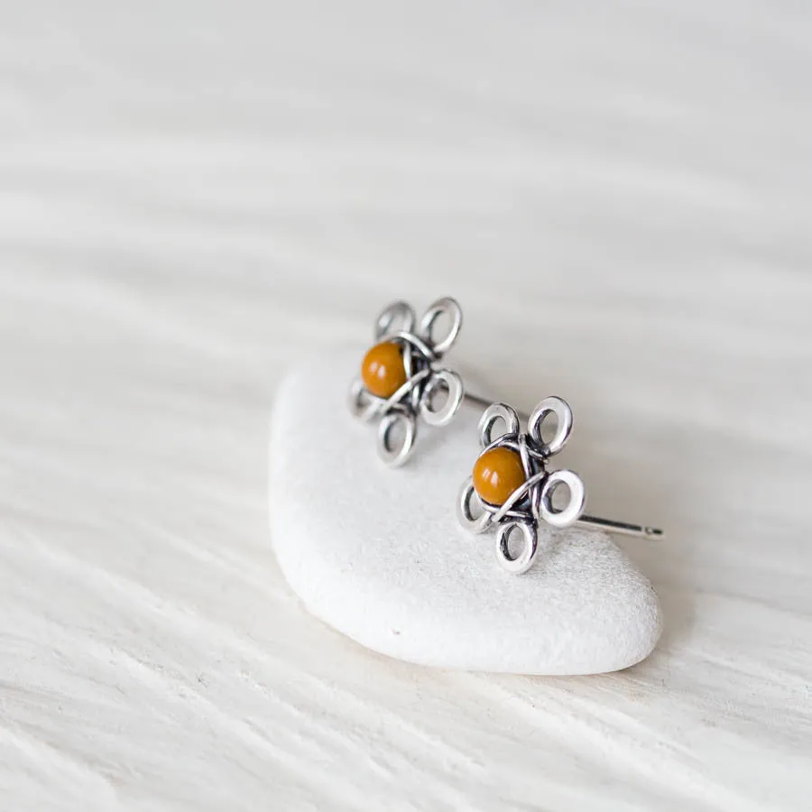 Natural Mookaite Stud Earrings, Little Yellow Flower