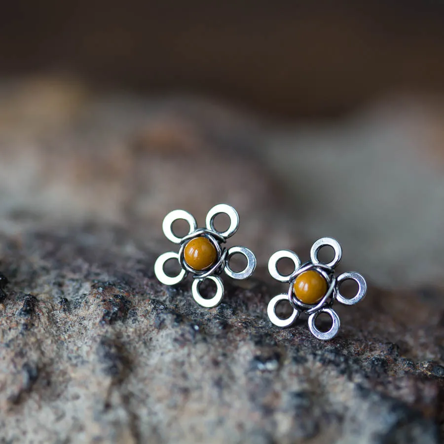 Natural Mookaite Stud Earrings, Little Yellow Flower