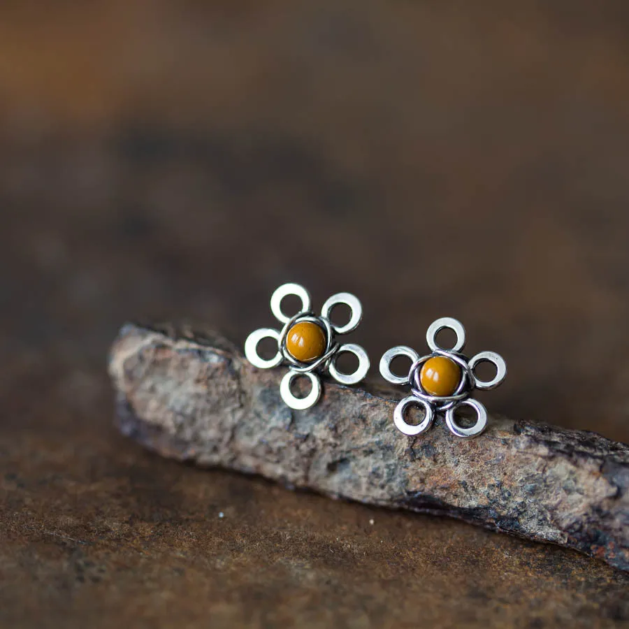 Natural Mookaite Stud Earrings, Little Yellow Flower