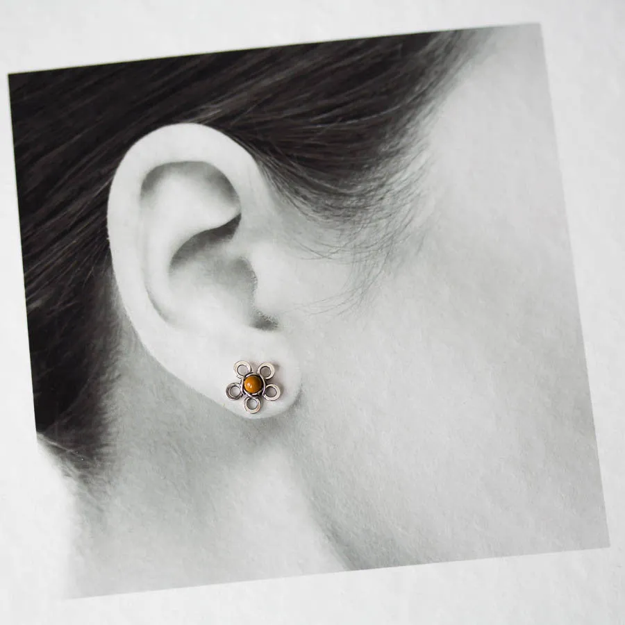 Natural Mookaite Stud Earrings, Little Yellow Flower