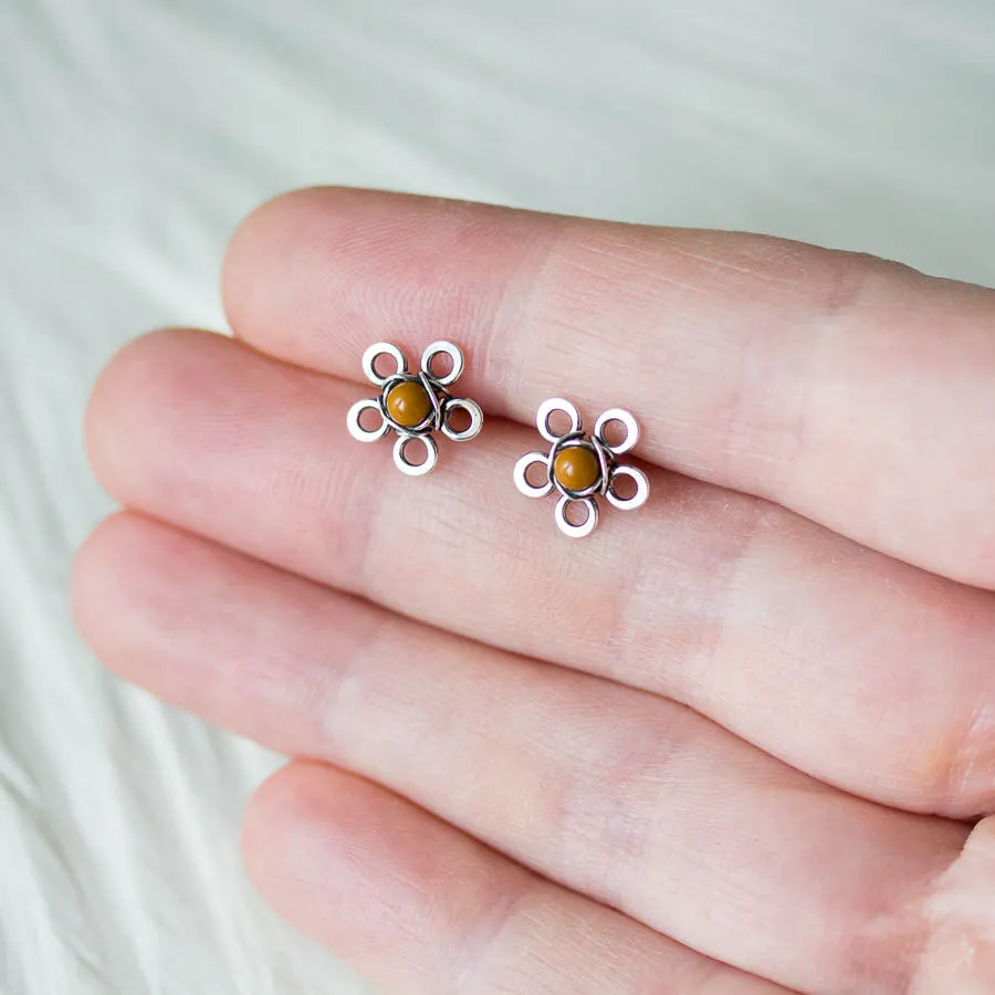 Natural Mookaite Stud Earrings, Little Yellow Flower