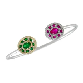 Natural Ruby Emerald Diamond Designer Cuff Bracelet In 18k White Gold Sale