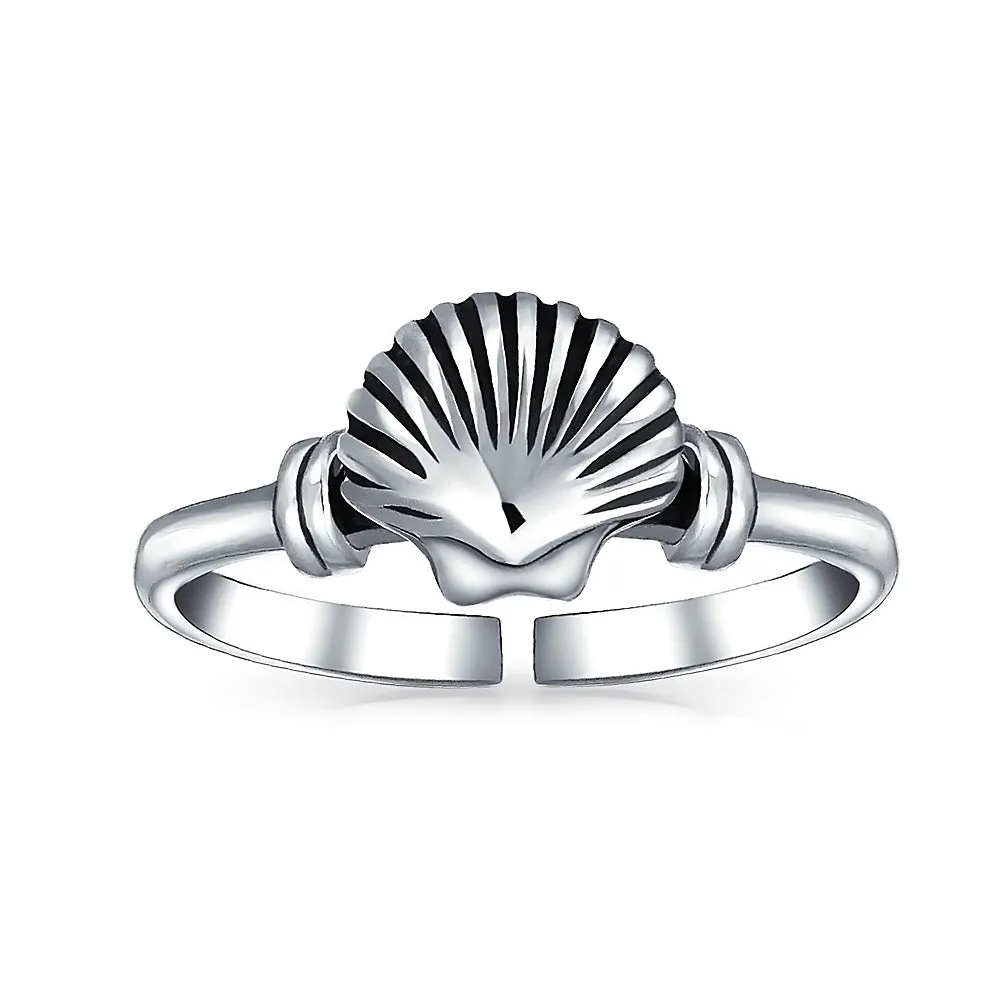 Nautical Aloha Hawaiian Beach Clam Shell Midi Toe Ring Oxidized Sterling Silver