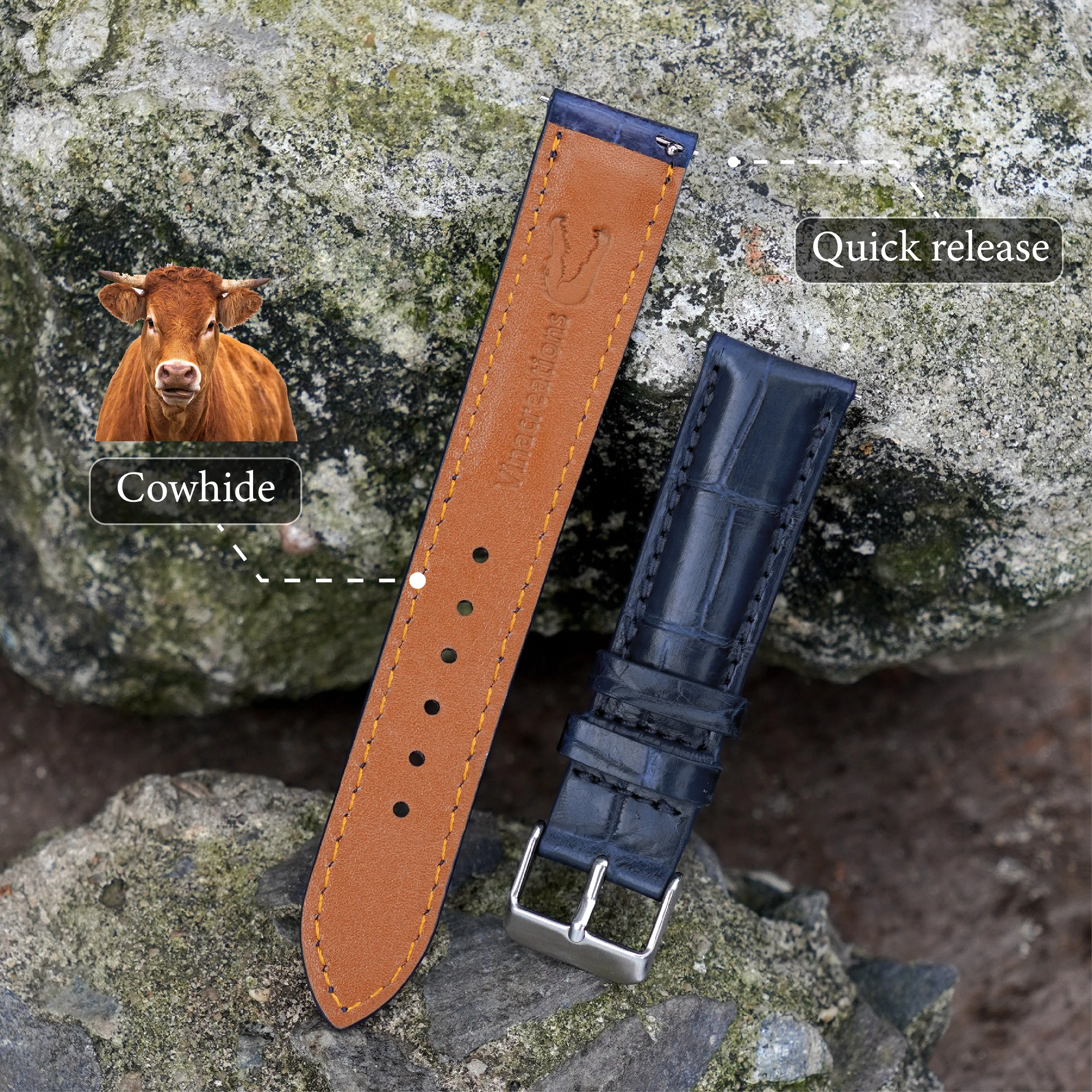 Navy Blue Alligator Leather Watch Strap