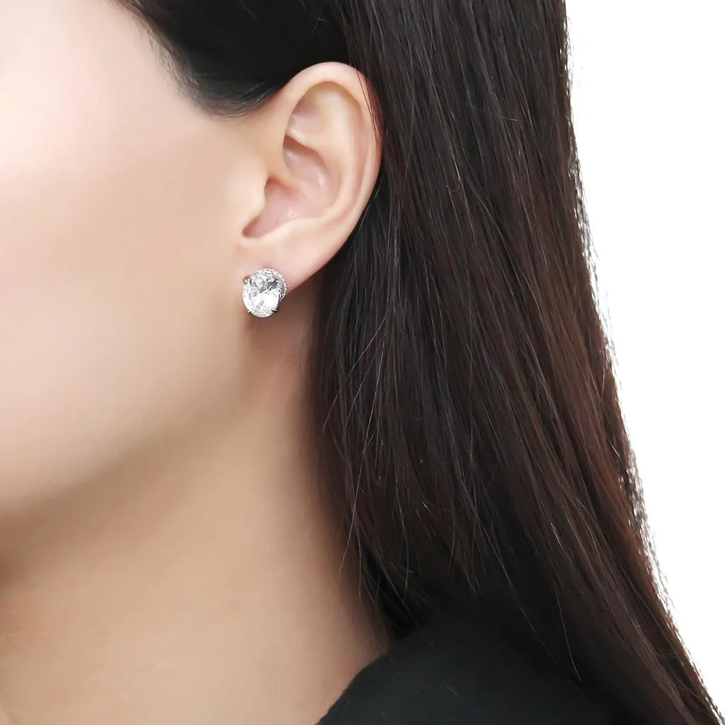 No Plating Stainless Steel Earrings with AAA Grade CZ in Clear for Women Clear Stone Color Style DA325